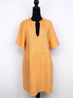 Old Navy Dress M Tall Orange Gauze SS Demi Swing Blossom Petal Cotton NWT